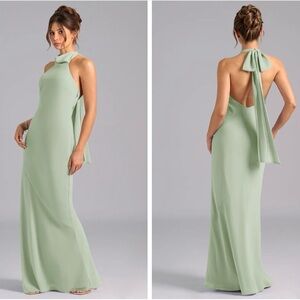 Azazie Bridesmaid Dress (Velli) Elegant Sage Green Halter Backless Evening Dress